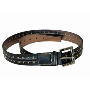 Michael Kors Astor Studded Black Leather Belt •Women XL• 552882 Silver Buckle